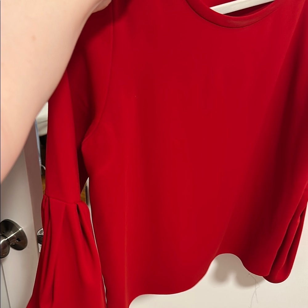 Zara Red Ruffled 3/4 Sleeve Blouse